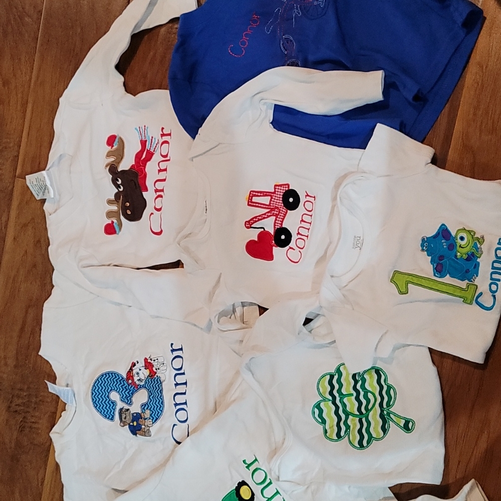 Embroidered onesies and shirts size 12M-3T